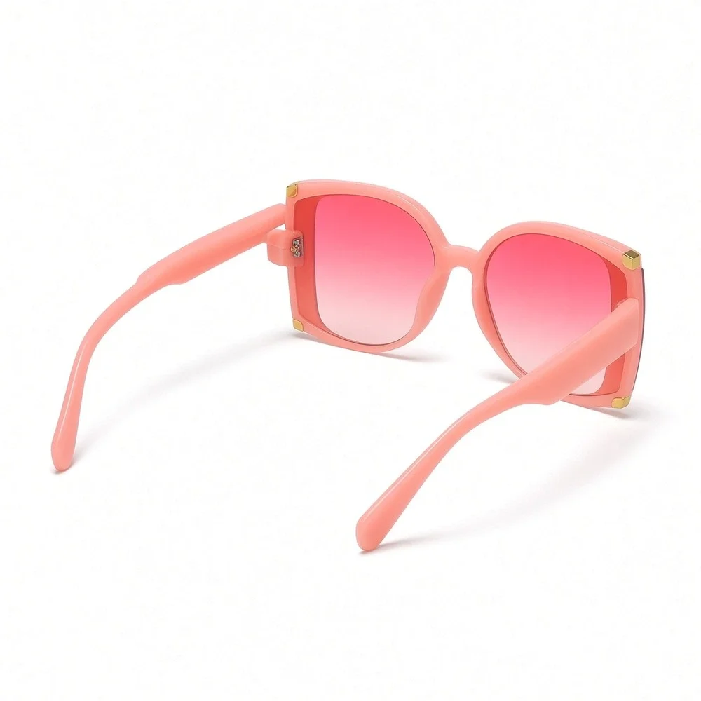 Oversized Square Pink Gradient Sunglasses Gold Stud Accent Peach Frame Women